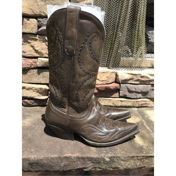 Corral Boots Brown Leather Concho Studs Western Cowboy Boots Women’s Caborca - Picture 3 of 13